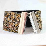 Natural Stone and Rhinestone Velvet Bracelet with Magnetic Clasp
