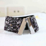 Natural Stone and Rhinestone Velvet Bracelet with Magnetic Clasp