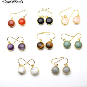 Natural Semi Precious Stone Round Beads Earrings Woman Jewelry