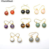 Natural Semi Precious Stone Round Beads Earrings Woman Jewelry