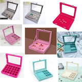 Flocking Jewelry Storage Glass Cover Transparent Dust Proof Ring Earrings Box