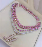 Colorful CZ Tennis Choker Necklace Pink Purple Iced Out Bling 5A 5mm