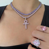 Colorful CZ Tennis Choker Necklace Pink Purple Iced Out Bling 5A 5mm