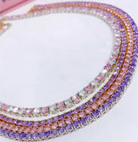 Colorful CZ Tennis Choker Necklace Pink Purple Iced Out Bling 5A 5mm