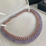 Colorful CZ Tennis Choker Necklace Pink Purple Iced Out Bling 5A 5mm