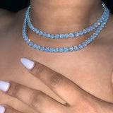 Colorful CZ Tennis Choker Necklace Pink Purple Iced Out Bling 5A 5mm