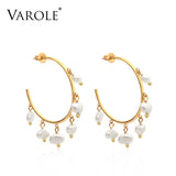 Varole Natural Freshwater Pearl Hopp Earrings Stainless Steel Wedding Jewelry