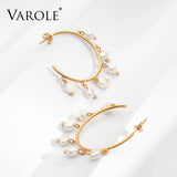 Varole Natural Freshwater Pearl Hopp Earrings Stainless Steel Wedding Jewelry