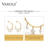 Varole Natural Freshwater Pearl Hopp Earrings Stainless Steel Wedding Jewelry