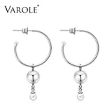 Varole Pearl Hoop Earrings Women Silver Circle Hoops Round Jewelry