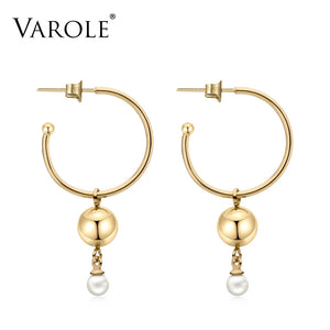 Varole Pearl Hoop Earrings Women Silver Circle Hoops Round Jewelry