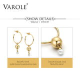 Varole Pearl Hoop Earrings Women Silver Circle Hoops Round Jewelry