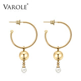 Varole Pearl Hoop Earrings Women Silver Circle Hoops Round Jewelry