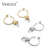 Varole Pearl Hoop Earrings Women Silver Circle Hoops Round Jewelry