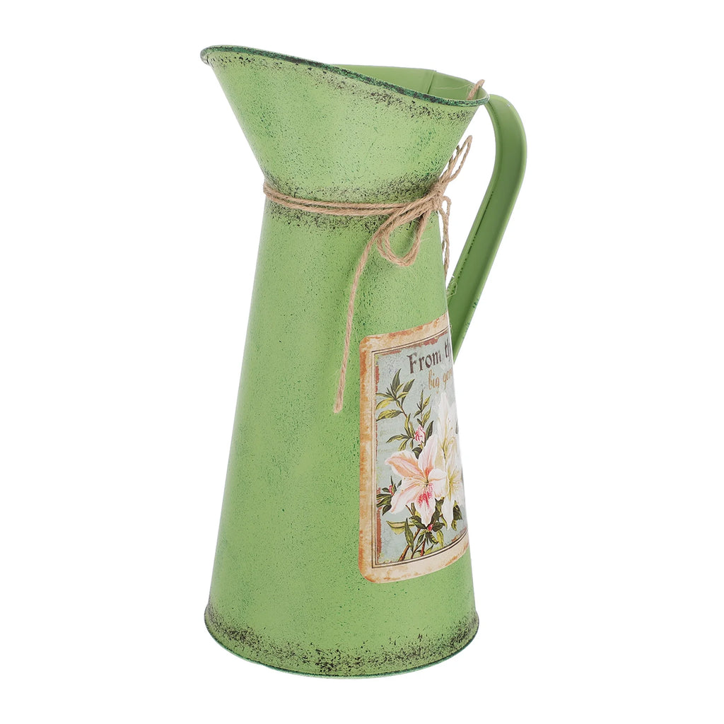 Rustic Galvanized Metal Jug Vase Flower Holder