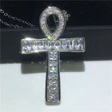 Vecalon ANKH Cross Pendant 925 Sterling Silver CZ Stone Chain Necklace