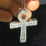 Vecalon ANKH Cross Pendant 925 Sterling Silver CZ Stone Chain Necklace