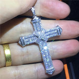 Vecalon Charm Long Cross Pendant 925 Sterling Silver Pave Cz Stone Necklace