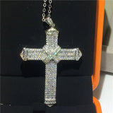 Vecalon Charm Long Cross Pendant 925 Sterling Silver Pave Cz Stone Necklace