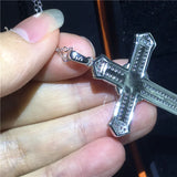 Vecalon Charm Long Cross Pendant 925 Sterling Silver Pave Cz Stone Necklace