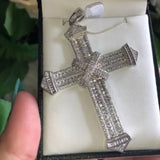 Vecalon Charm Long Cross Pendant 925 Sterling Silver Pave Cz Stone Necklace