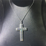 Vecalon Tennis Cross Pendant 925 Sterling Silver CZ Stone Pendant Necklace