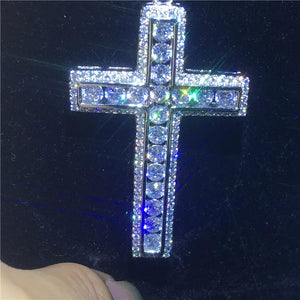 Vecalon Tennis Cross Pendant 925 Sterling Silver CZ Stone Pendant Necklace
