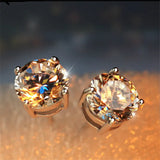 Vecalon 4 Claws Earring 3ct Sona Zircon 925 Sterling Silver Stud Earrings