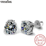 Vecalon 4 Claws Earring 3ct Sona Zircon 925 Sterling Silver Stud Earrings