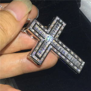 Vecalon Big Cross Pendant 925 Sterling Silver Princess Cut Cz Stone