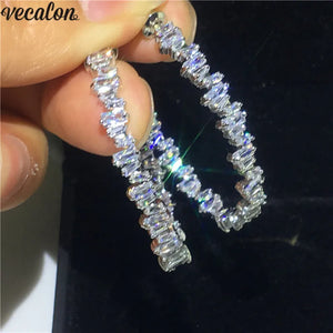 Vecalon Circle Dangle T Shape Zircon Filled Drop Earrings for Women