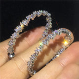 Vecalon Circle Dangle T Shape Zircon Filled Drop Earrings for Women