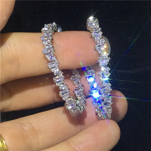 Vecalon Circle Dangle T Shape Zircon Filled Drop Earrings for Women