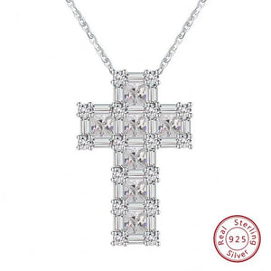 Vecalon Cross Pendant 925 Sterling Silver Zircon Wedding Pendants with Necklace