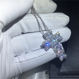 Vecalon Cross Pendant 925 Sterling Silver Zircon Wedding Pendants with Necklace
