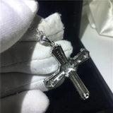 Vecalon Long Cross Pendant 925 Sterling Silver Cz Stone Necklace