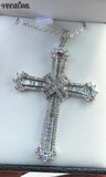 Vecalon Long Cross Pendant 925 Sterling Silver Cz Stone Necklace