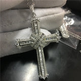 Vecalon Long Cross Pendant 925 Sterling Silver Cz Stone Necklace