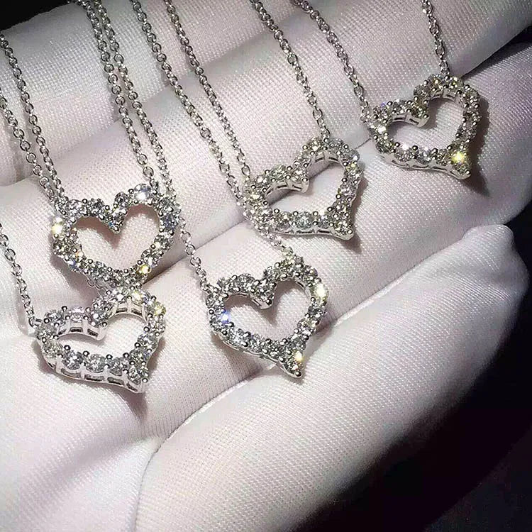 Vecalon Heart Pendant 925 Silver Love Necklace for Women