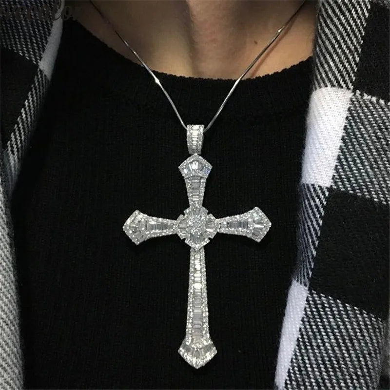 Vecalon 925 Sterling Silver Big Cross Pendant Necklace