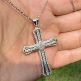 Vecalon 925 Silver Pave 5A CZ Party Cross Pendant Women Bridal Necklace