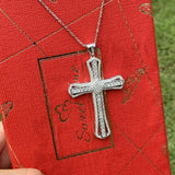 Vecalon 925 Silver Pave 5A CZ Party Cross Pendant Women Bridal Necklace
