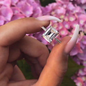 Vecalon 2ct Emerald Cut 925 Sterling Silver Promise Ring Wedding Band for Women