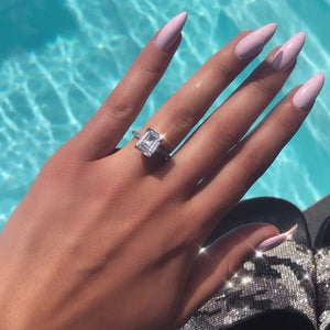 Vecalon 2ct Emerald Cut 925 Sterling Silver Promise Ring Wedding Band for Women