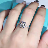 Vecalon 2ct Emerald Cut 925 Sterling Silver Promise Ring Wedding Band for Women
