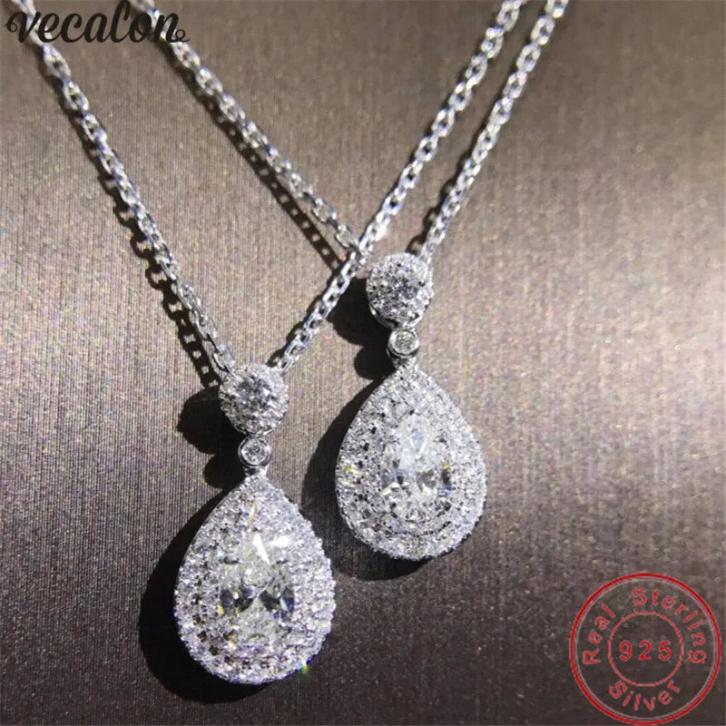Vecalon Water Shape Pendant 925 Silver Sona Zircon Wedding Engagement Pendant