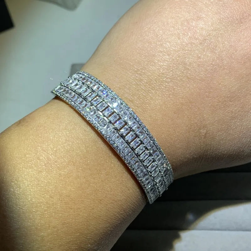Princess Cut Clear Cubic Zircon Bangle for Women