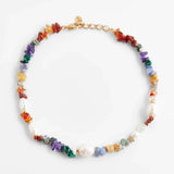 Vedawas Colorful Stone Beads Necklace for Women Irregular Daisy Collar Choker