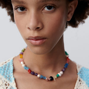 Vedawas Colorful Stone Beads Necklace for Women Irregular Daisy Collar Choker