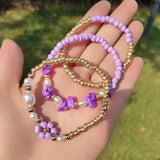Boho Stone Beaded Flower Bracelet Women Seed Beads Round Ball Stretch Jewelry